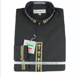 Daniel Ellissa Men's Clergy Shirt Black with Gold Crosses Sizes 15.5 -20.5